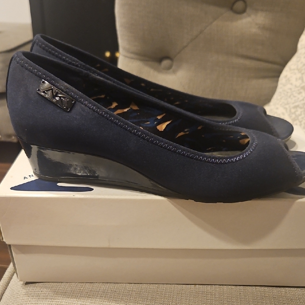 Anne Klein Blue Wedge Shoes with Classic Slip-On Design
